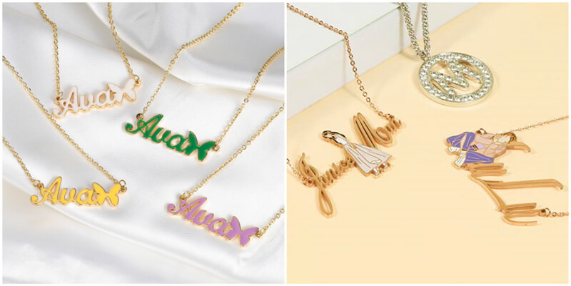 custom enameled jewelry pieces wholesale in bulk personalized enamel name necklaces 